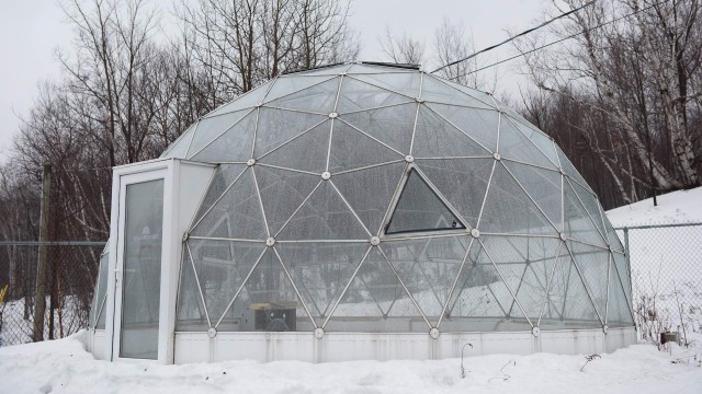 A glass dome with a door